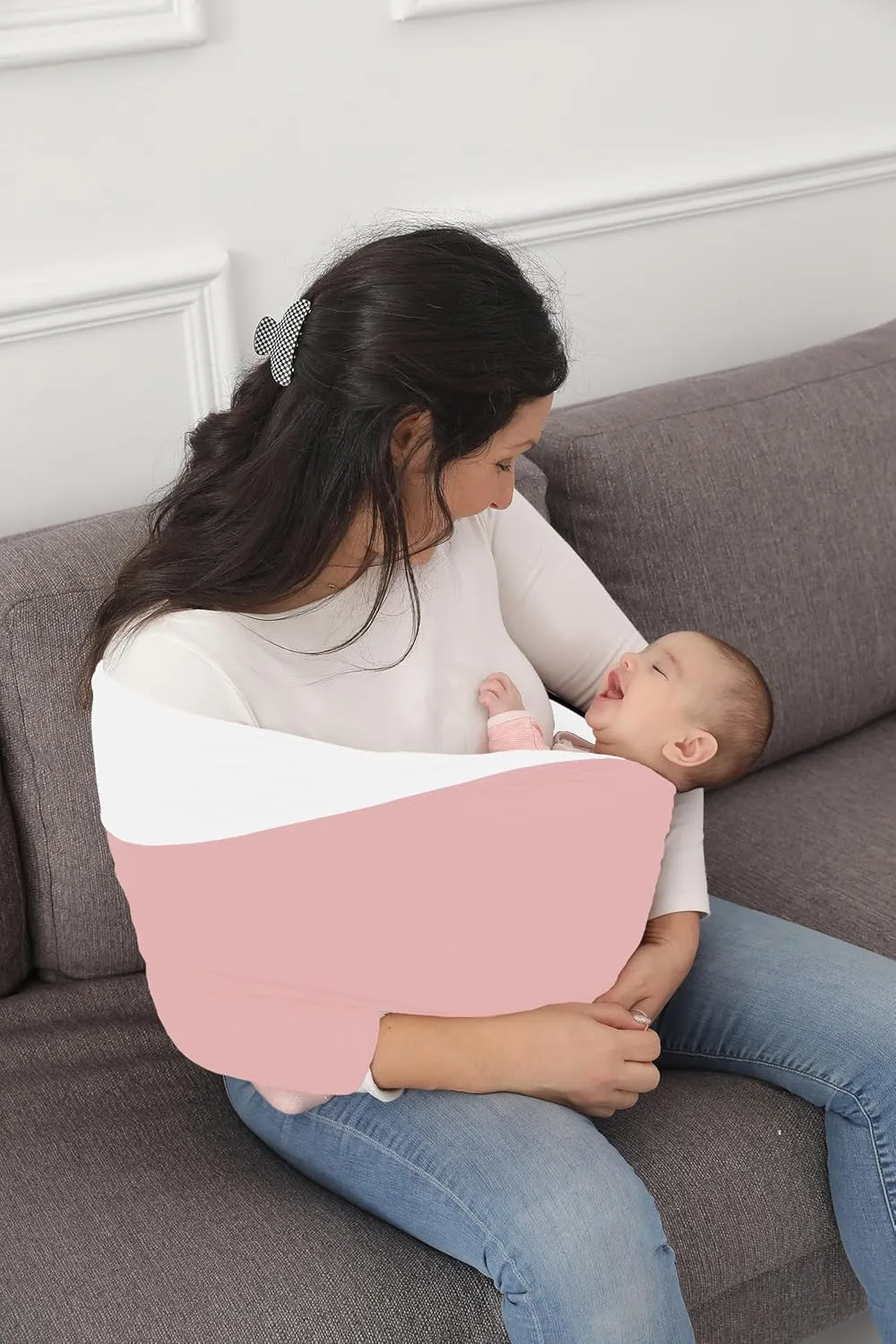Baby Wrap Carrier, Perfect Baby Carrier Wrap Sling for Newborn and Infant up to 35 lbs. (Dusty Pink/Natural, M (S, M, L of Clothing Size))