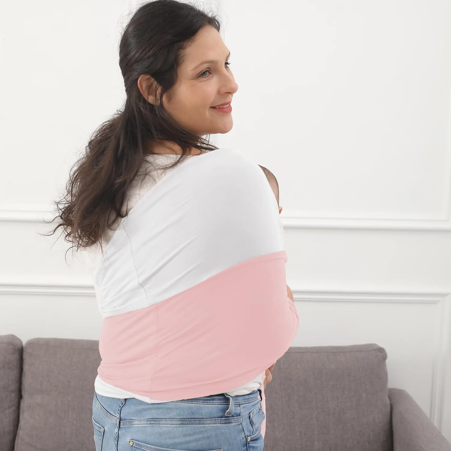 Baby Wrap Carrier, Perfect Baby Carrier Wrap Sling for Newborn and Infant up to 35 lbs. (Dusty Pink/Natural, M (S, M, L of Clothing Size))