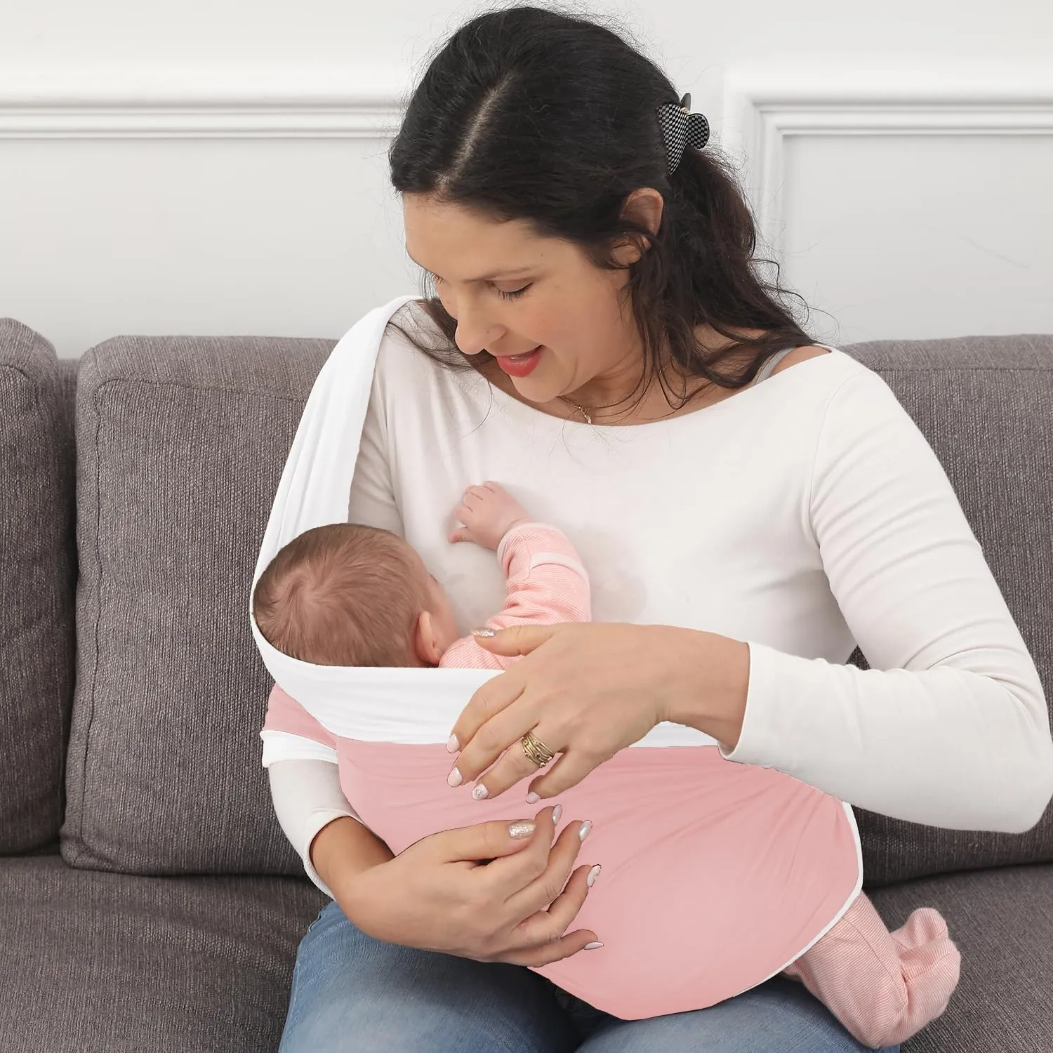 Baby Wrap Carrier, Perfect Baby Carrier Wrap Sling for Newborn and Infant up to 35 lbs. (Dusty Pink/Natural, M (S, M, L of Clothing Size))