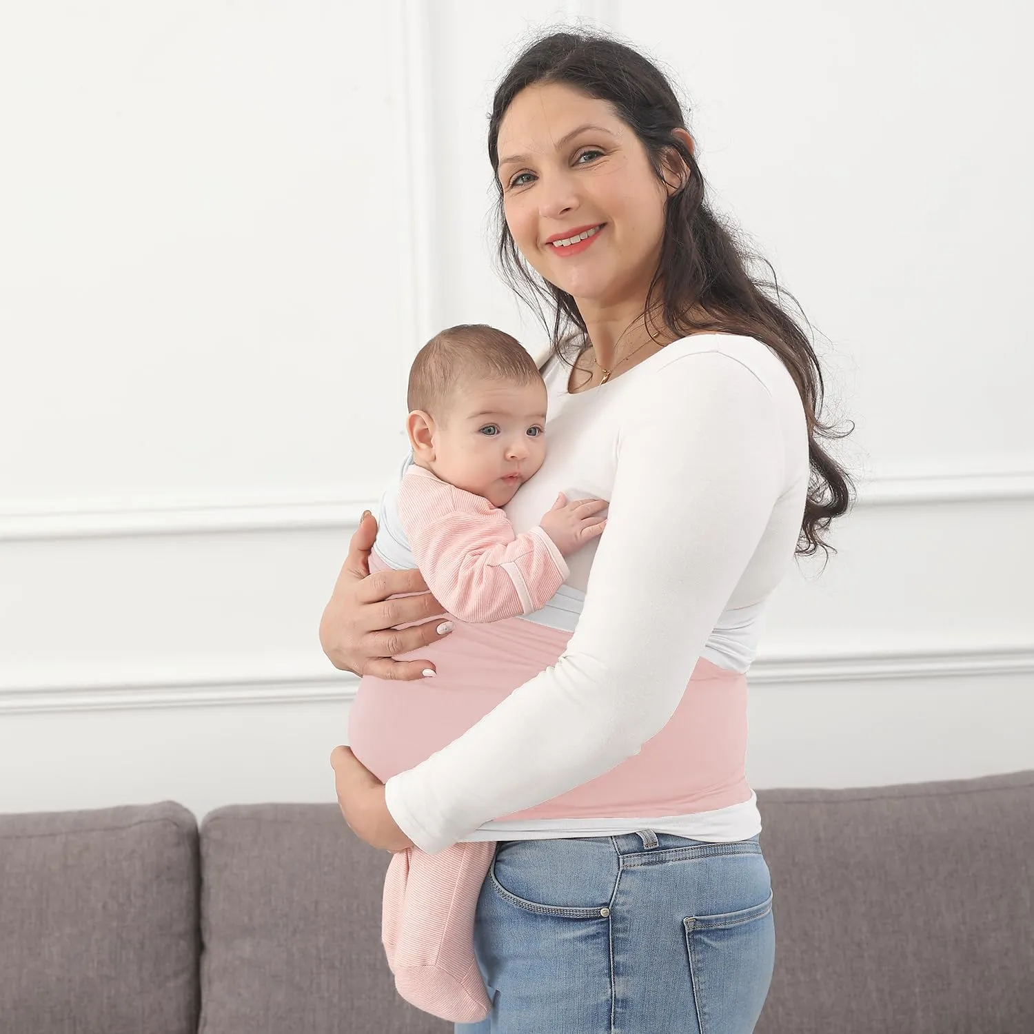 Baby Wrap Carrier, Perfect Baby Carrier Wrap Sling for Newborn and Infant up to 35 lbs. (Dusty Pink/Natural, M (S, M, L of Clothing Size))