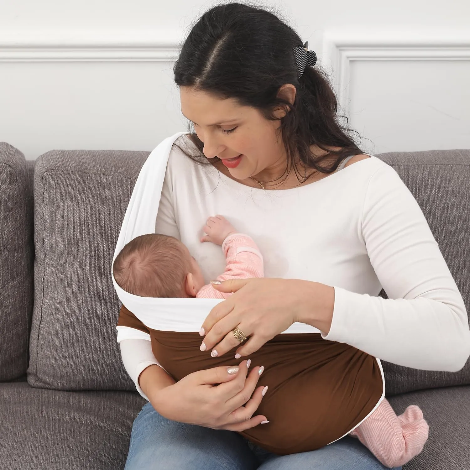 Baby Wrap Carrier, Perfect Baby Carrier Wrap Sling for Newborn and Infant up to 35 lbs. (Sepia/Natural, M (S, M, L of Clothing Size))