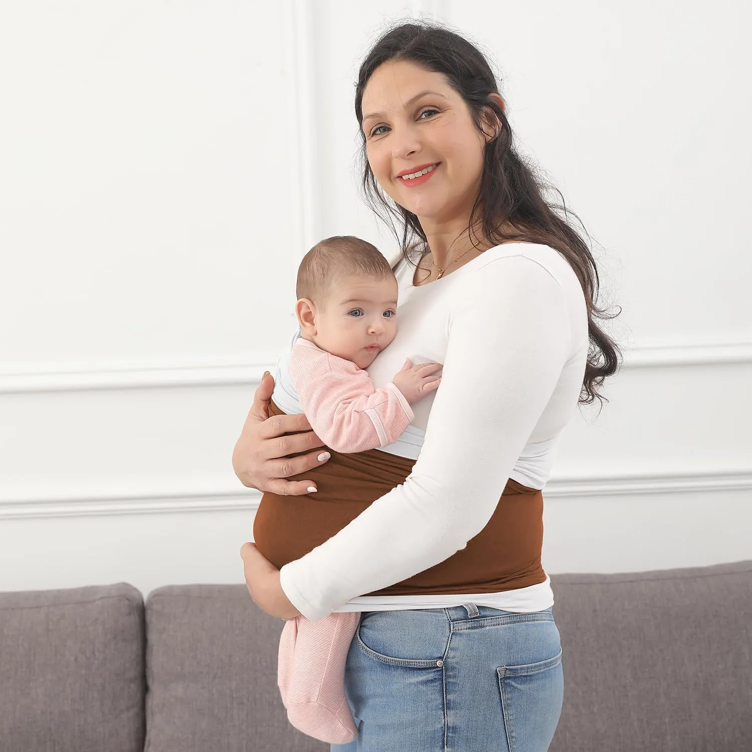 Baby Wrap Carrier, Perfect Baby Carrier Wrap Sling for Newborn and Infant up to 35 lbs. (Sepia/Natural, M (S, M, L of Clothing Size))