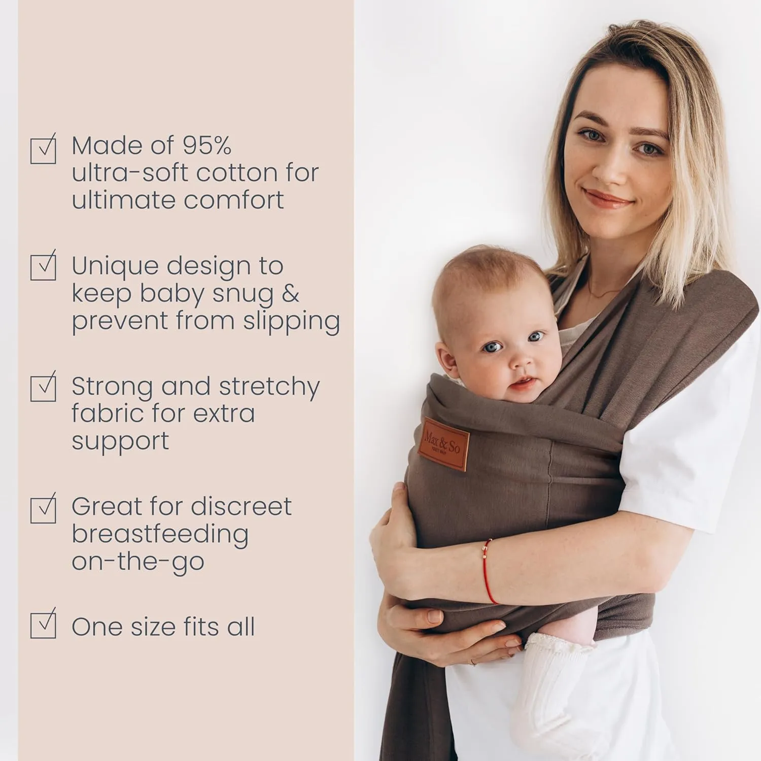 Baby Wrap Carrier - Premium Cotton Baby Carrier Wrap for Newborn to Toddler- Infant Carrier for Babies 8-35 lb - Baby Holder One Size Fits All with Front Pocket by Max&so