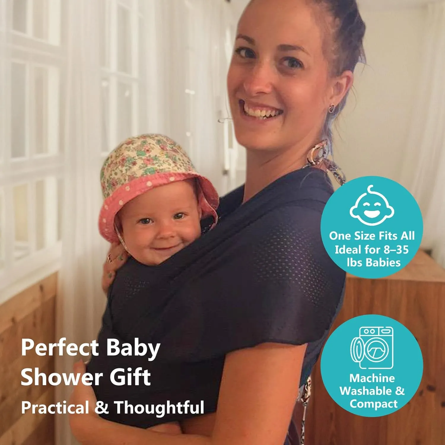 Baby Wrap Sling Carrier for Newborn, Infant, Toddler, Kid | Breathable Lightweight Stretch Mesh Water Sling | Nice for Summer, Pool, Beach, Swimming | Perfect Shower Gift LightGray