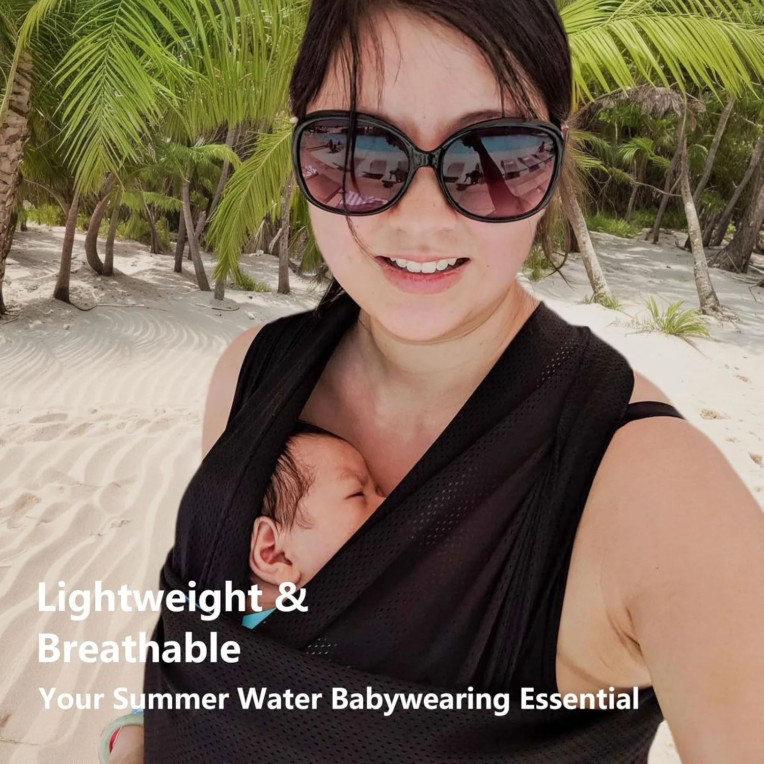 Baby Wrap Sling Carrier for Newborn, Infant, Toddler, Kid | Breathable Lightweight Stretch Mesh Water Sling | Nice for Summer, Pool, Beach, Swimming | Perfect Shower Gift LightGray