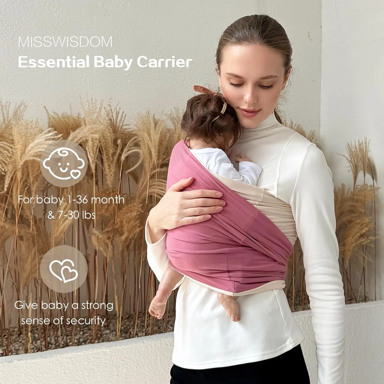 Baby Wraps Carrier, Baby Carrier Wrap Baby Wearing Wrap Newborn Wrap Carrier, Baby Sling, Baby Carrier Sling for Newborn and Infant, Cream Pink