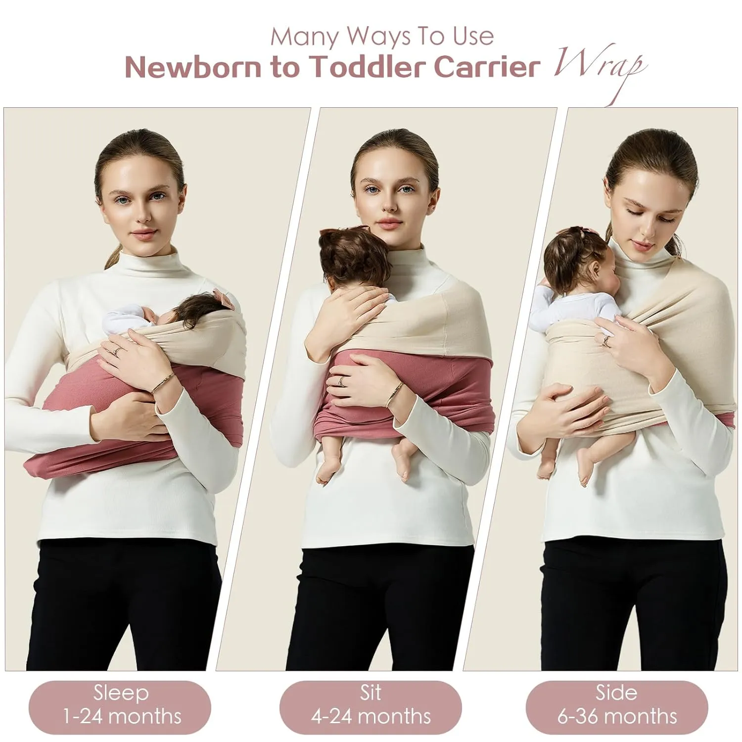 Baby Wraps Carrier, Baby Carrier Wrap Baby Wearing Wrap Newborn Wrap Carrier, Baby Sling, Baby Carrier Sling for Newborn and Infant, Cream Pink