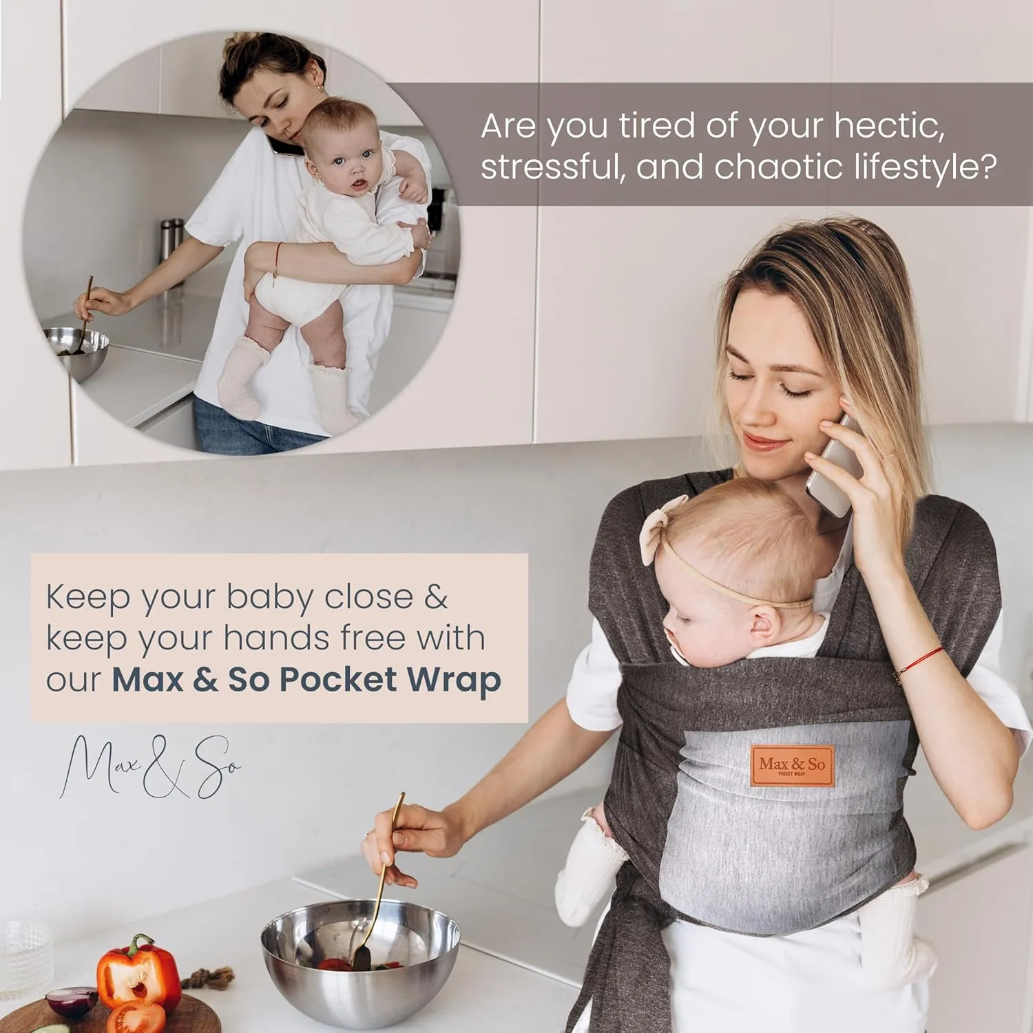 Baby Wraps Carrier Newborn to Toddler – Soft, Hands-Free & Stretchy – Cotton – Ergonomic, Breathable, Machine Washable – Newborn Baby Sling Carrier – Adjustable Fit (8-35 lbs)