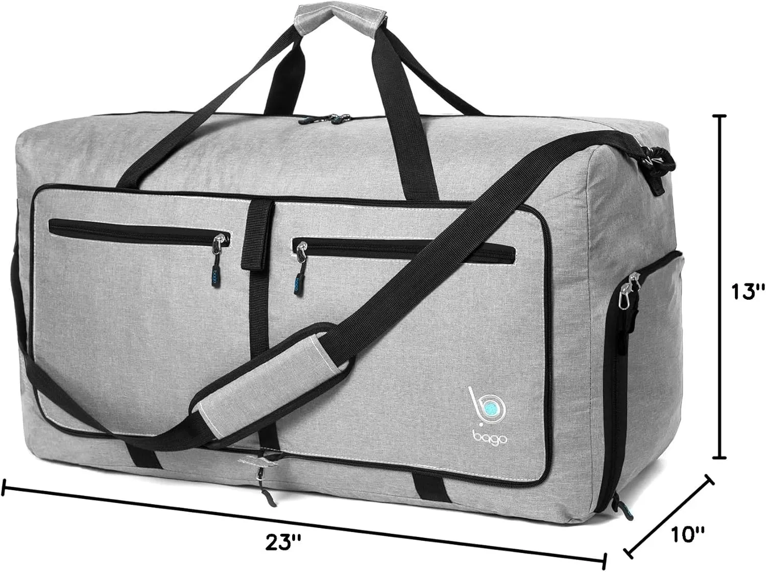 Bago Foldable Duffel Bags for Traveling Women & Men - 60L Medium Packable Duffle Bag for Travel with Shoe Compartment - Water Repellant, Heavy Duty, Lightweight Folding & Collapsible (SnowGray)