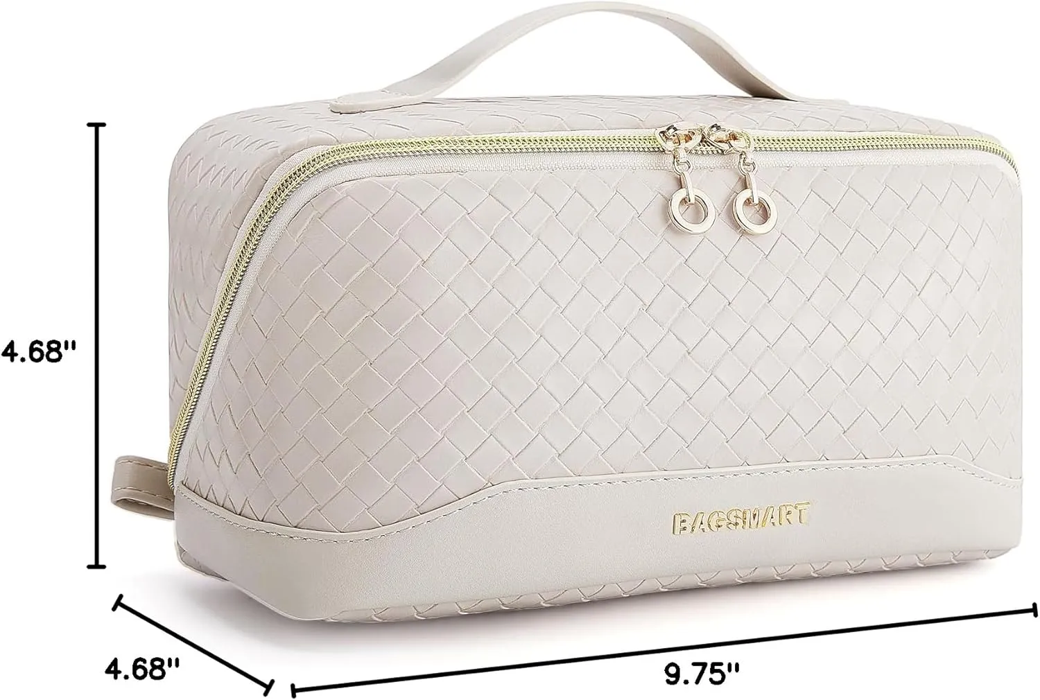 BAGSMART Makeup Bag Cosmetic Bag, Travel Toiletry Bag, PU leather Makeup Bags for Women Portable Water-resistent Pouch Open Flat Make Up Organizer Bag for Toiletries, Brushes Leather Beige