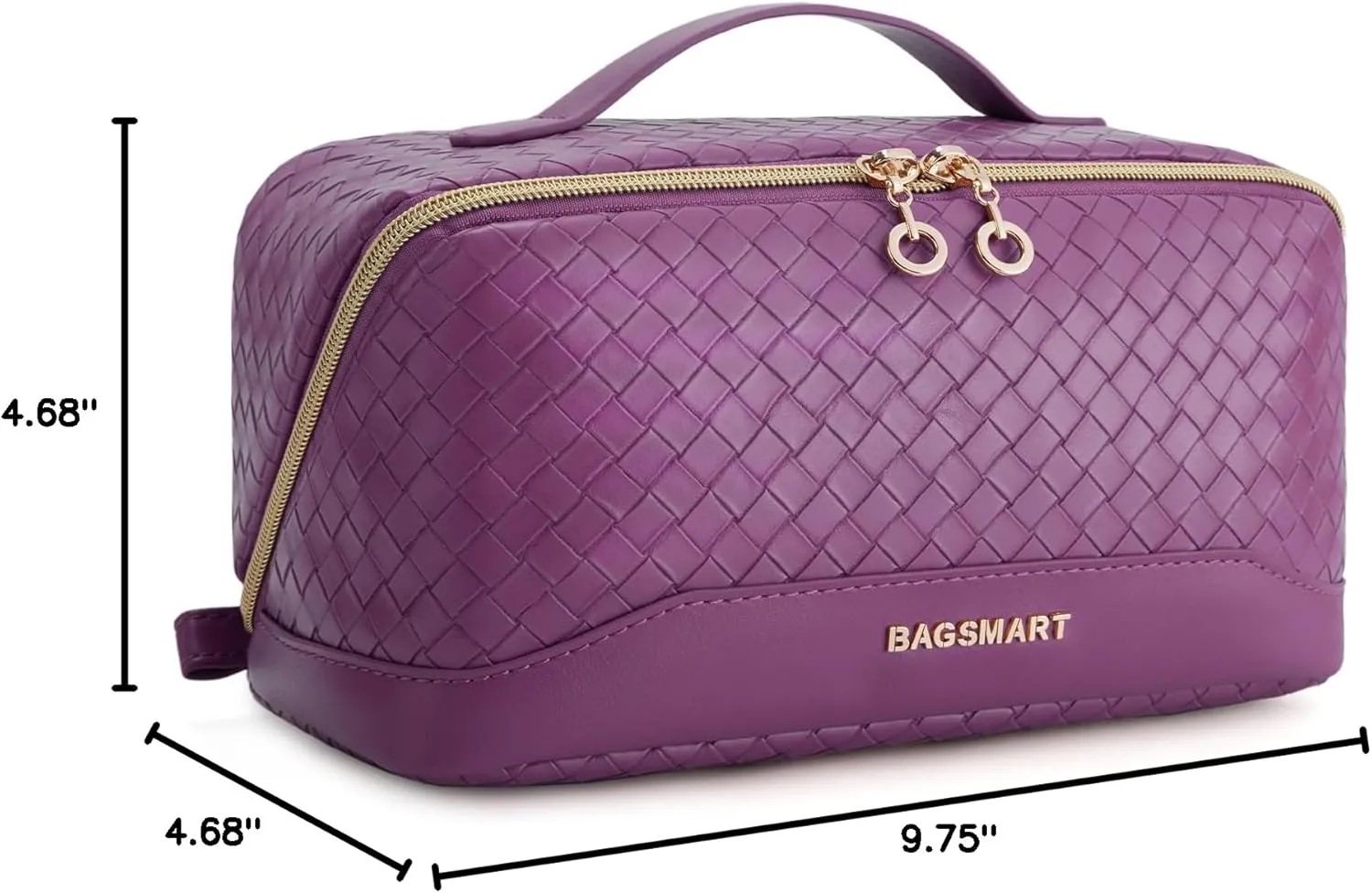 BAGSMART Makeup Bag, Travel Cosmetic Bag Organizer, PU Leather Water-Resistant Pouch, Open Flat Makeup Storage for Toiletries, Brushes, PU Leather Purple