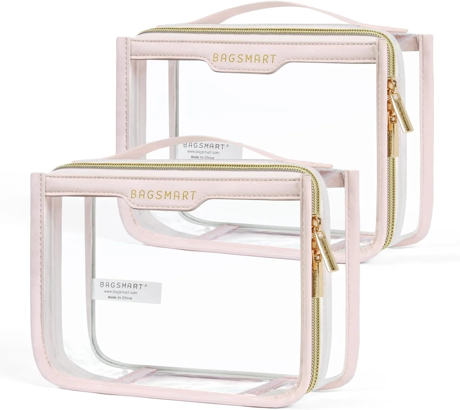 BAGSMART TSA Approved Toiletry Bag, Clear Travel Toiletry Bag, Makeup Cosmetic Pouch Bag for Women Quart Size Compliant Bag Organizer for Travel Essentials (Pink Pack of 2)