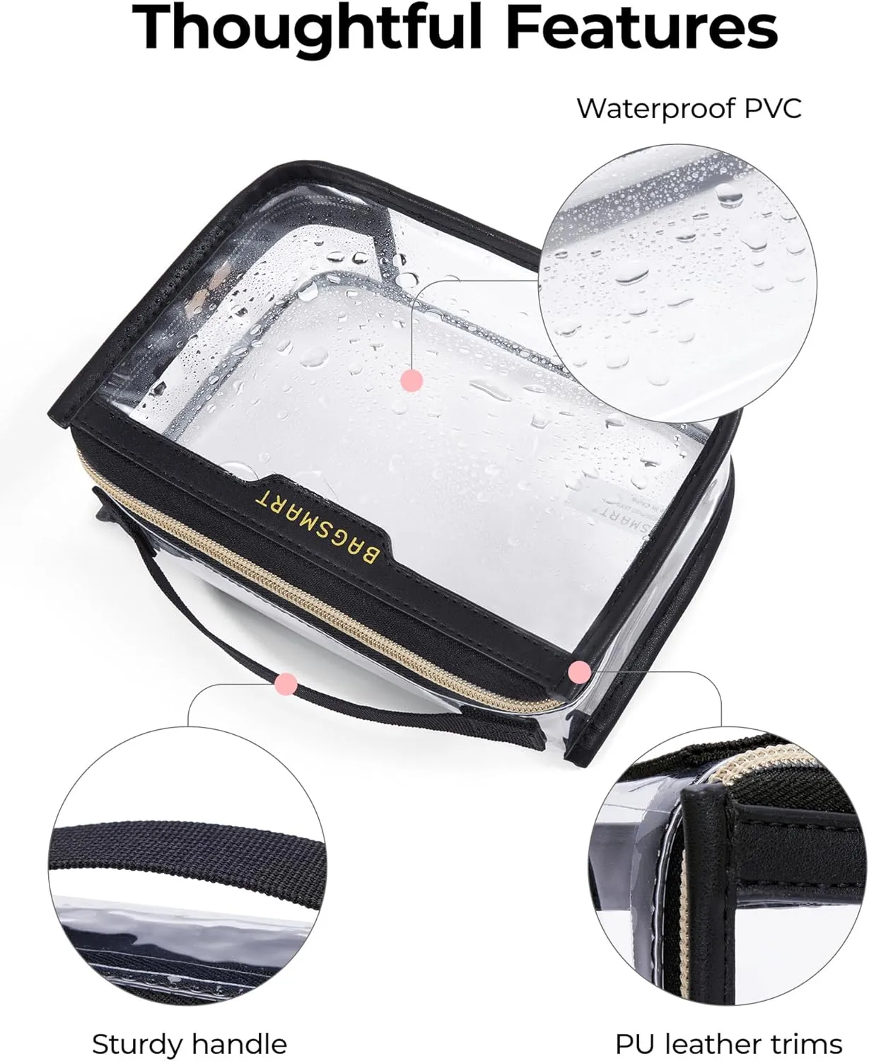 BAGSMART TSA Approved Toiletry Bag, Clear Travel Toiletry Bag, Makeup Cosmetic Pouch Bag for Women Quart Size Compliant Bag Organizer for Travel Essentials (Pink Pack of 2)