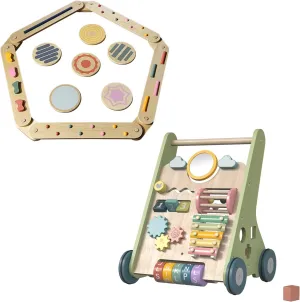 Balance Beam Wooden Balance Board Stepping Stones Montessori Toy for Kids 3-5 Wooden Baby Walker Wheels,Baby Push Walker for Babies 6-12 Months