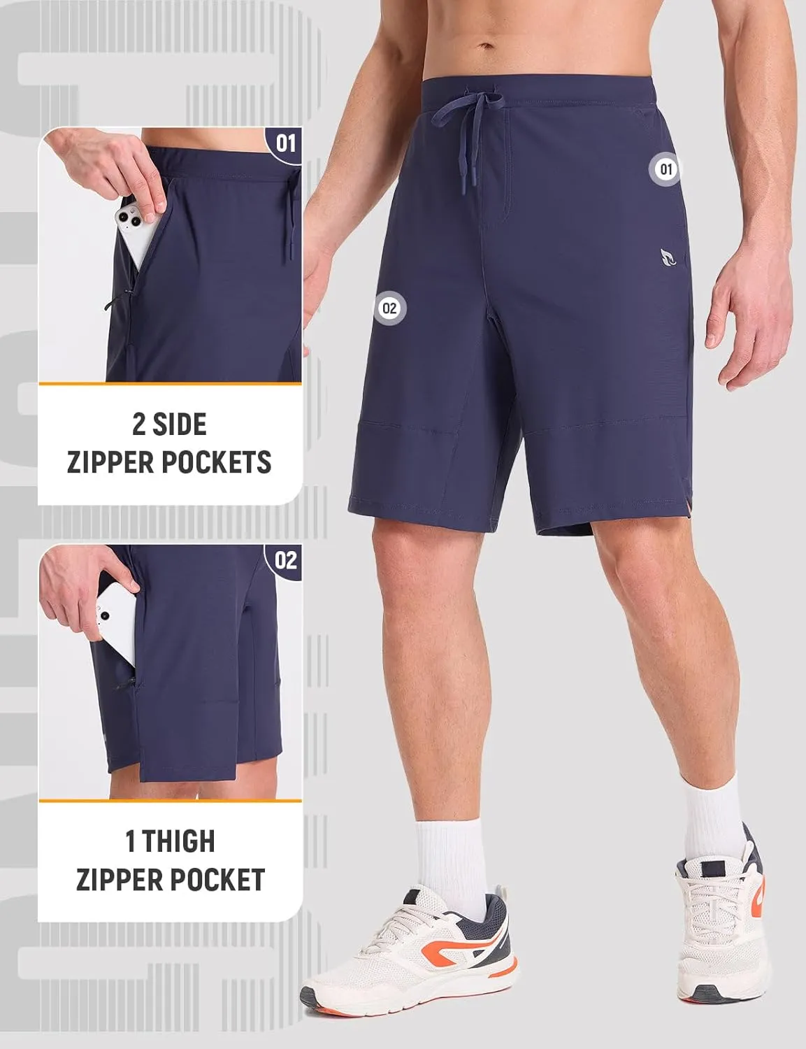 baleaf Men's Mountain Bike Shorts Loose-fit Cycling Shorts MTB Bicycle 9 Inch Zipper Pockets Drawstring Stretchy UPF50 