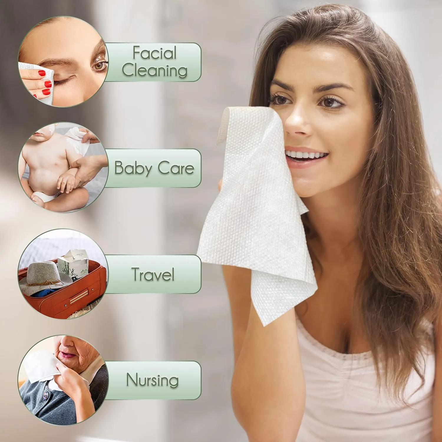 Bamboo Rayon Disposable Face Towel Biodegradable Large Dry Face Wipes 240 Count / 4 Boxes Extra Thick Soft Clean Facial Towels for Sensitive Skin, Makeup Removing, Facial Cleansing
