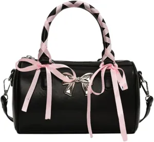Barrel Purses for Women Bow Purse Hand Bags for Women 2024 Leather Tote Bag Y2k Purse Crossbody Boston Bag Shoulder Bag