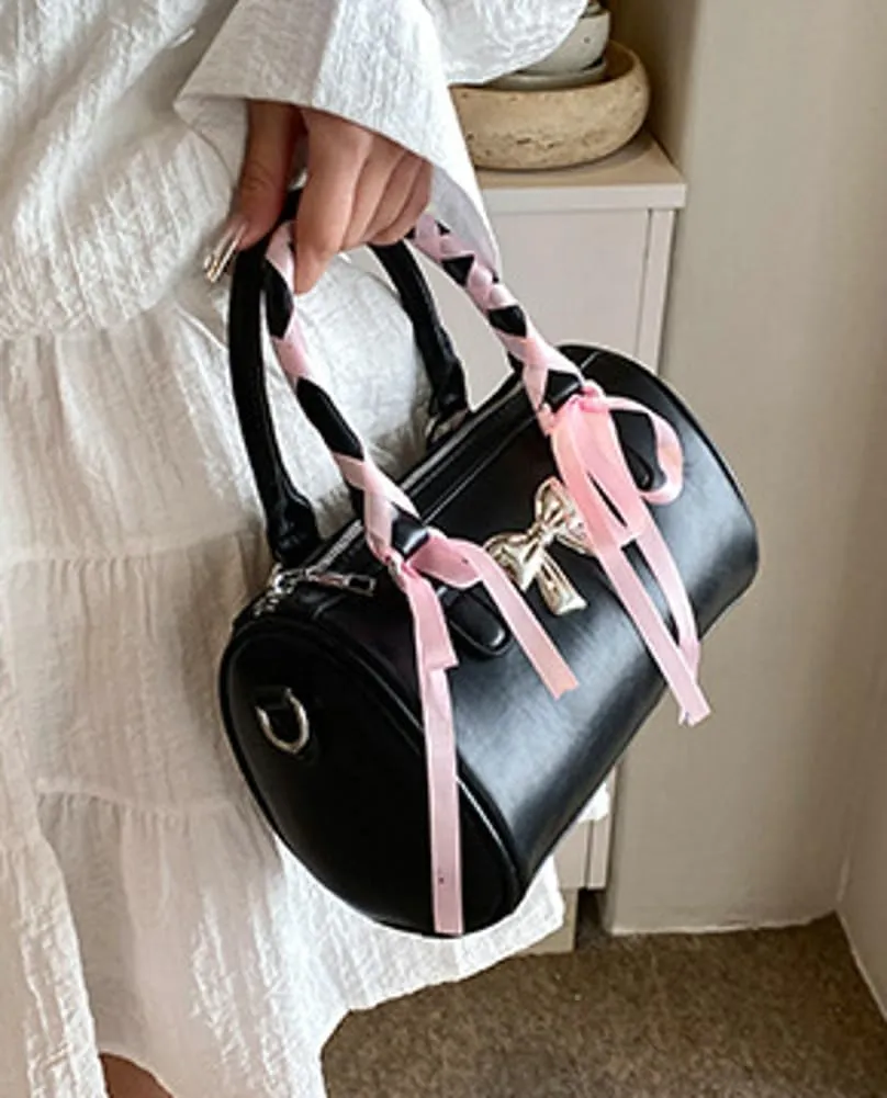 Barrel Purses for Women Bow Purse Hand Bags for Women 2024 Leather Tote Bag Y2k Purse Crossbody Boston Bag Shoulder Bag