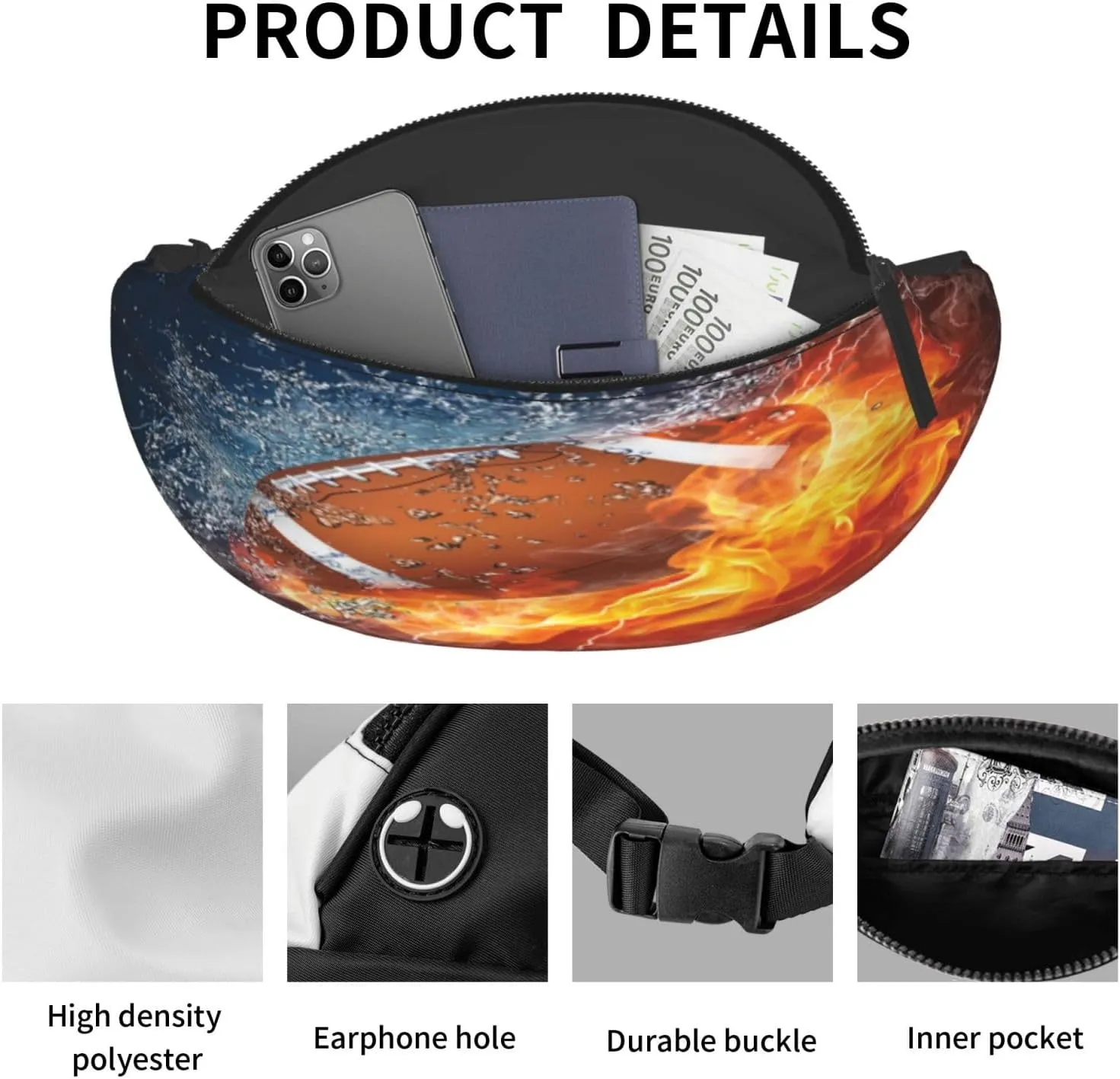 Basketball Football Baseball Rugby Waist Packs Unisex Adjustable Shoulder Strap Messenger Bag Sports Travel Running Leisure Waist Bag