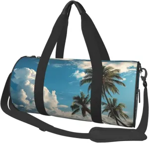 Beach Palm Trees Printed Sports Gym Bag for Men Women Foldable Duffel Bag Carry On Weekender Bag for Travel Sports