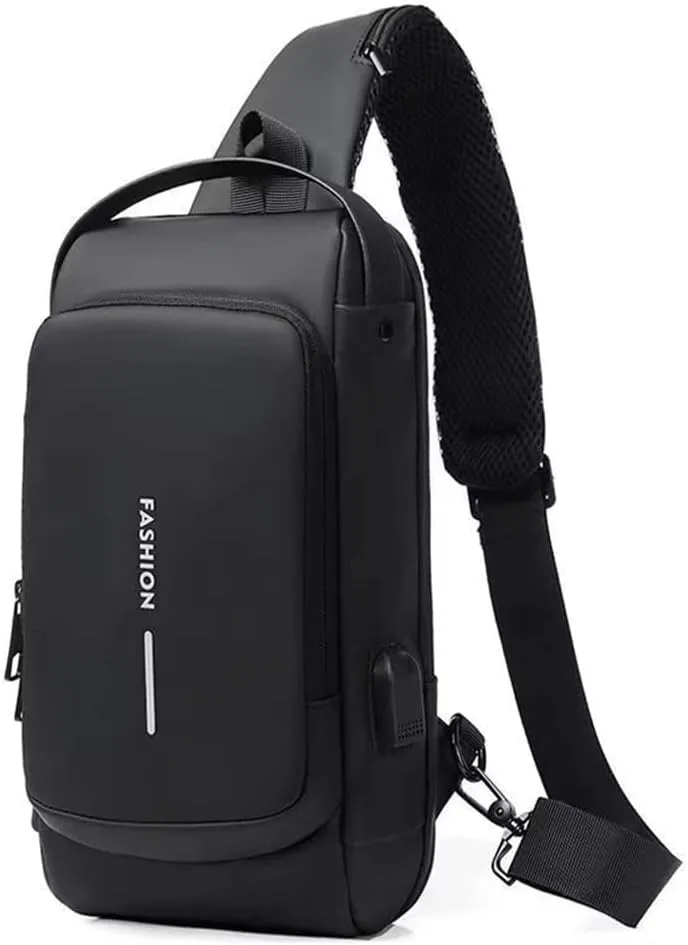 Bealin Waterproof Sling Bag Crossbody Backpack for Men Women Anti-Theft Sling Chest Bag with USB Charging Port for Hiking Walking Black