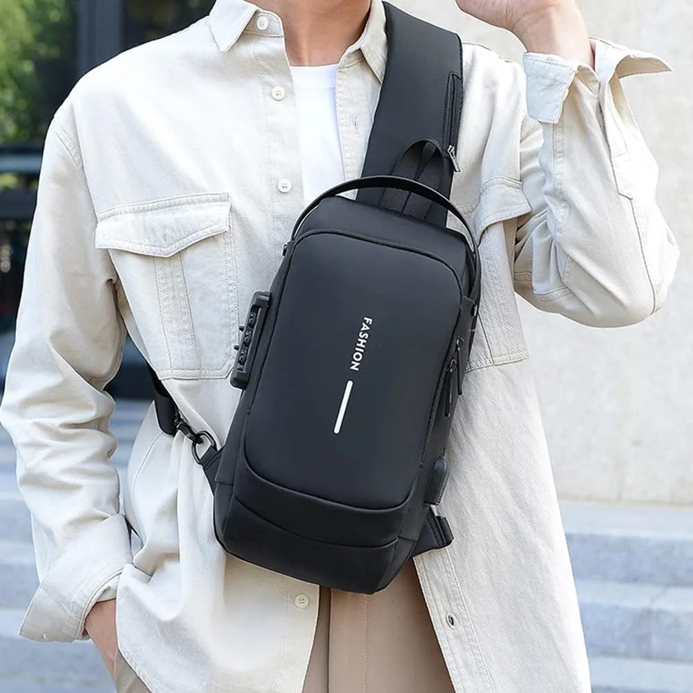 Bealin Waterproof Sling Bag Crossbody Backpack for Men Women Anti-Theft Sling Chest Bag with USB Charging Port for Hiking Walking Black