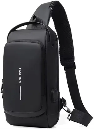Bealin Waterproof Sling Bag Crossbody Backpack for Men Women Anti-Theft Sling Chest Bag with USB Charging Port for Hiking Walking Black