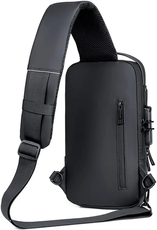 Bealin Waterproof Sling Bag Crossbody Backpack for Men Women Anti-Theft Sling Chest Bag with USB Charging Port for Hiking Walking Black