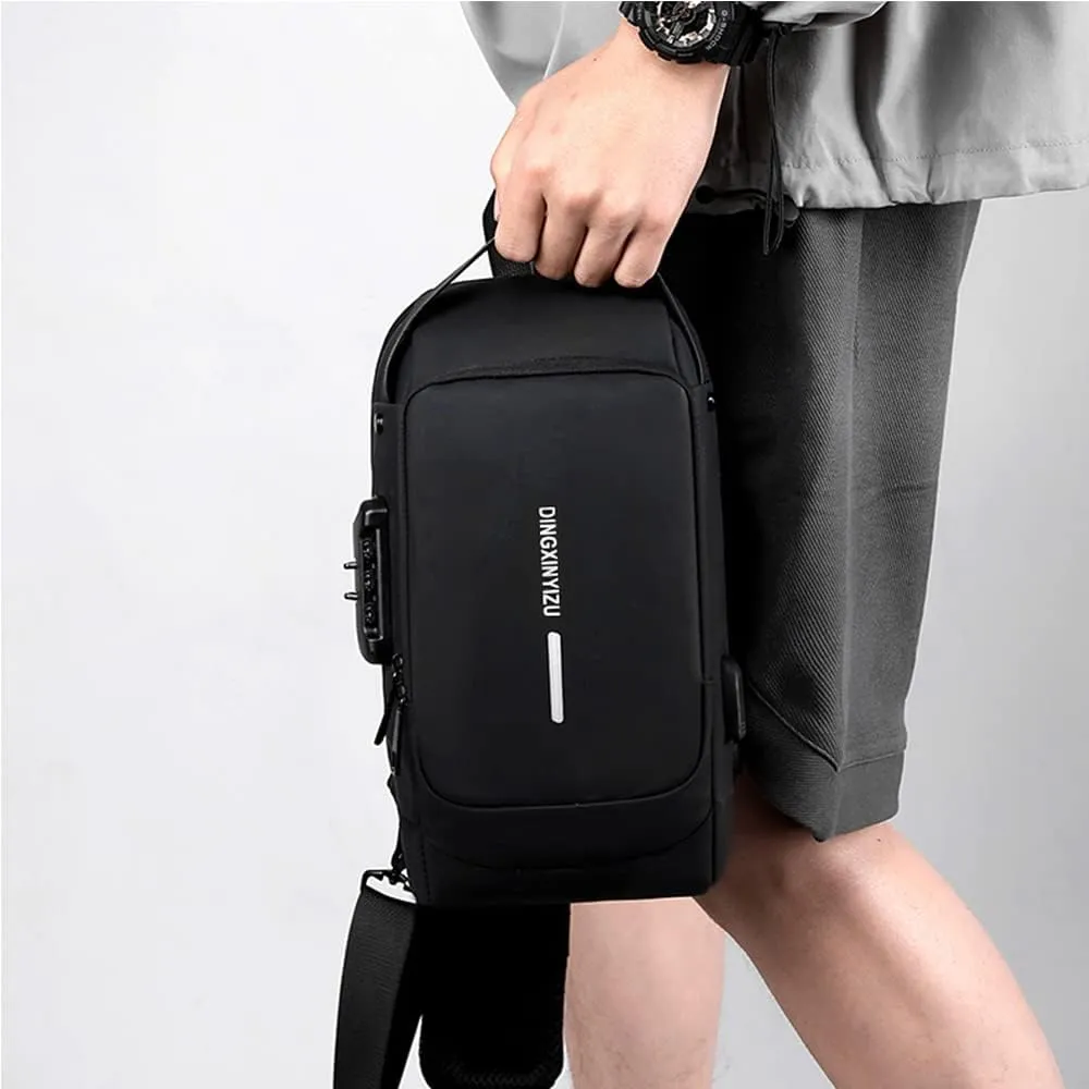 Bealin Waterproof Sling Bag Crossbody Backpack for Men Women Anti-Theft Sling Chest Bag with USB Charging Port for Hiking Walking Black