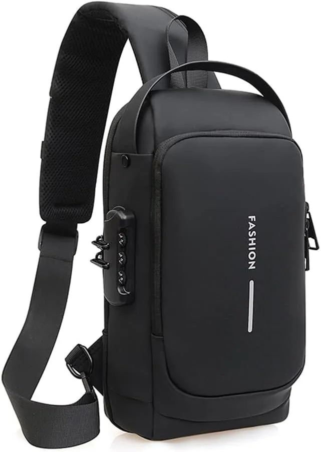 Bealin Waterproof Sling Bag Crossbody Backpack for Men Women Anti-Theft Sling Chest Bag with USB Charging Port for Hiking Walking Black