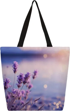 Beautiful Lavender Large Capacity Canvas Tote Bag Stylish Handheld Shoulder Bag Reusable Shopping Bag for Work Travel Beach Trips Shopping