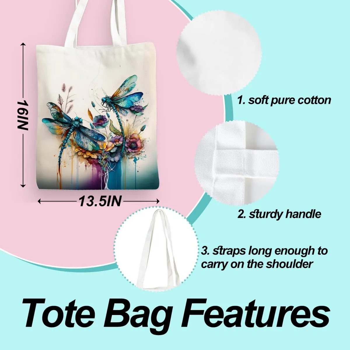 Bee Dragonfly Sunflower Gifts Canvas Tote Bag for Women Girl Christmas Birthday Cute Beach Reusable Grocery Bags