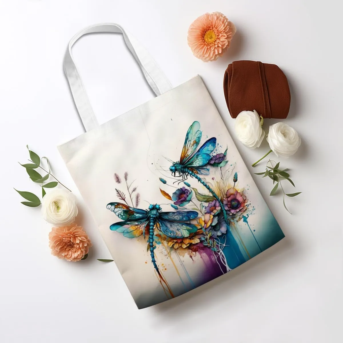 Bee Dragonfly Sunflower Gifts Canvas Tote Bag for Women Girl Christmas Birthday Cute Beach Reusable Grocery Bags