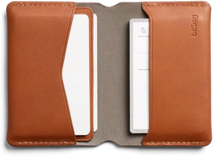 Bellroy Under Cover (slimline leather card wallet/holder with card storage, quick access slot, plus space for folded bills) - Caramel