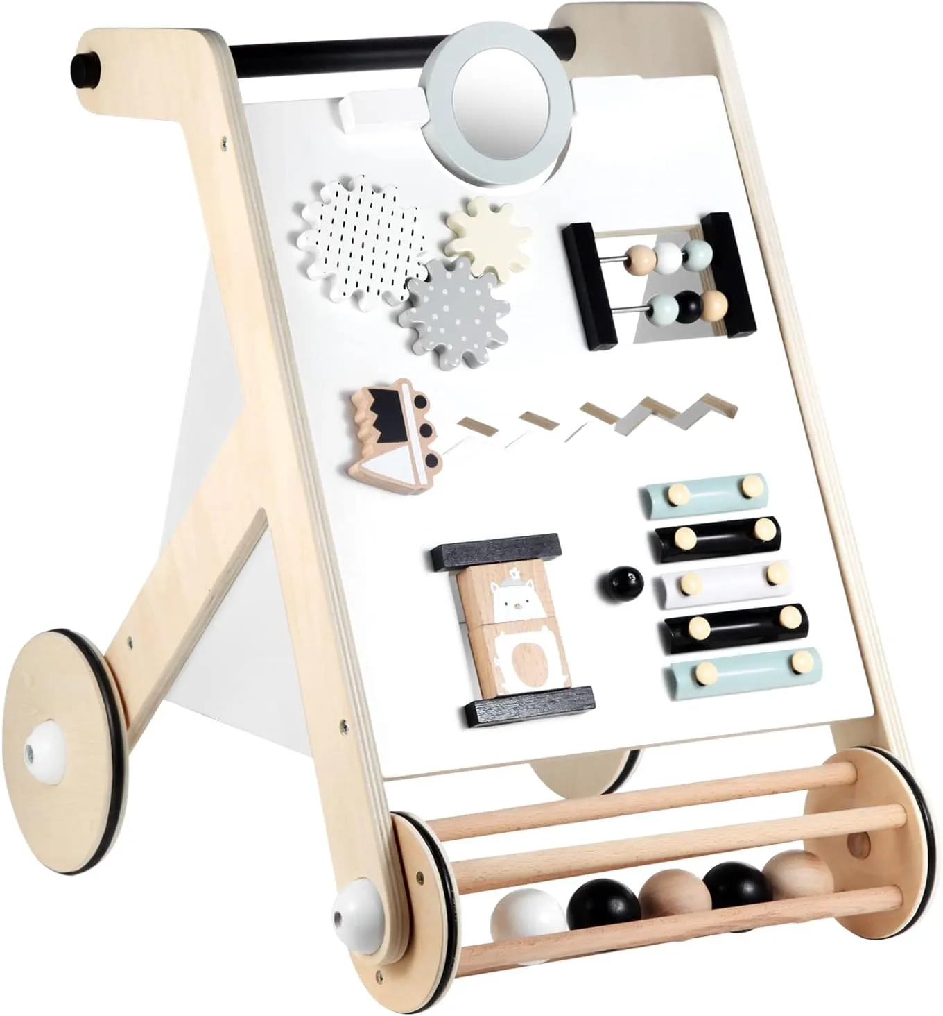 Beright Wooden Baby Walker with Roller, Push and Pull Learning Activity Walker, Multi-Functional Kids’ Activity Toy, Multiple Activities Center, Develops Motor Skills & Stimulates Creativity, Natural