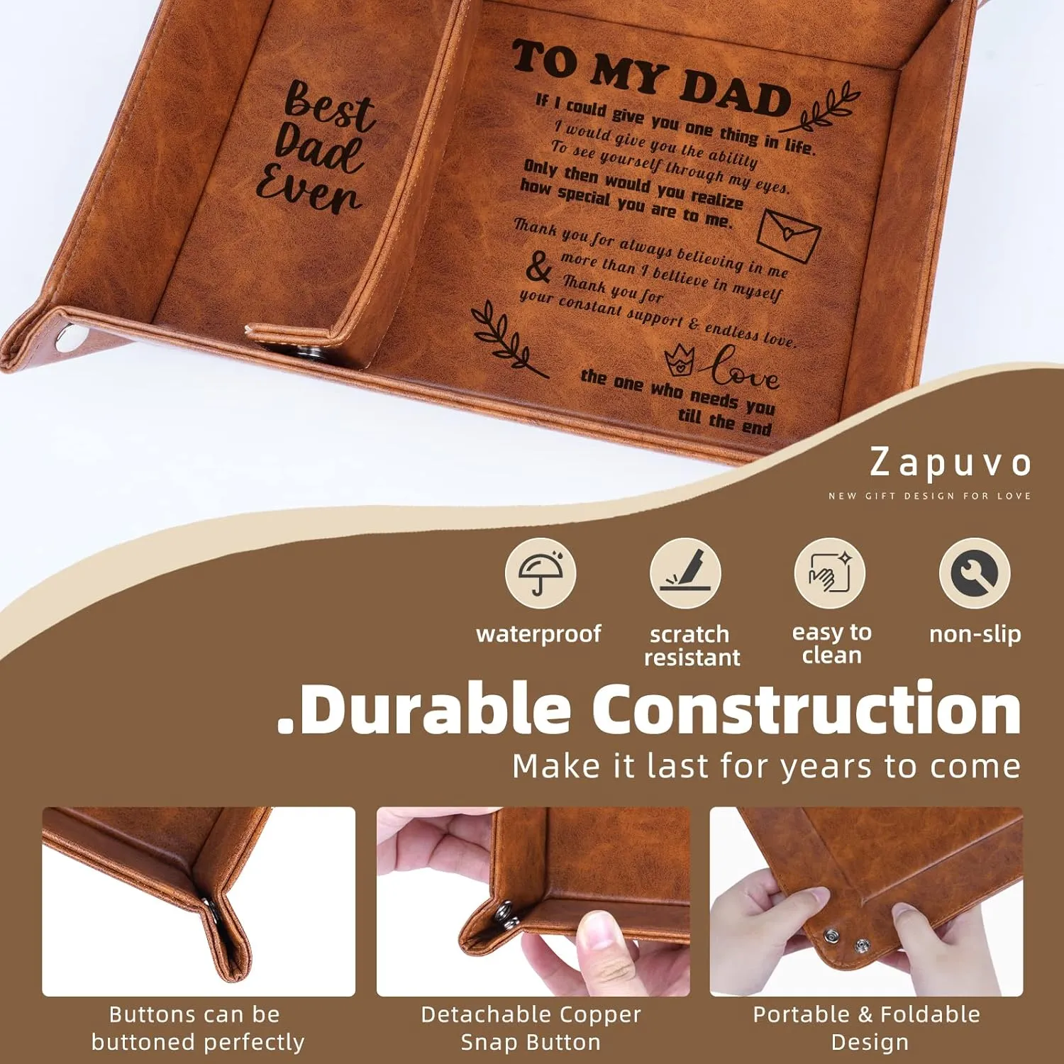 Best Dad Ever PU Leather Tray and Keychain, Gifts for Dad Christmas Xmas Stocking Stuffers, Unique Dad Birthday Gift from Daughter Son, Men Gift for Father, New Dad Gifts for Husband from Wife