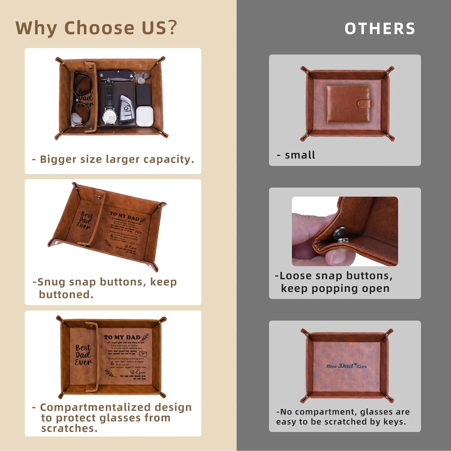 Best Dad Ever PU Leather Tray and Keychain, Gifts for Dad Christmas Xmas Stocking Stuffers, Unique Dad Birthday Gift from Daughter Son, Men Gift for Father, New Dad Gifts for Husband from Wife