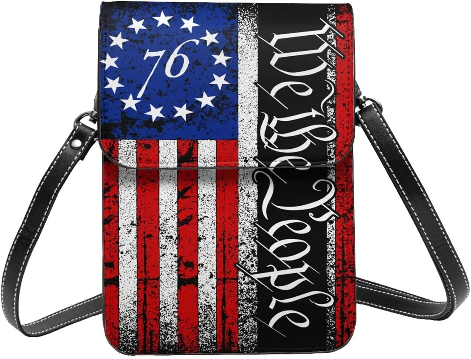 Betsy Ross American Flag 1776 Leather Crossbody Phone Purse for Women Cute Wallet Bags Lightweight Mini Sling Bag