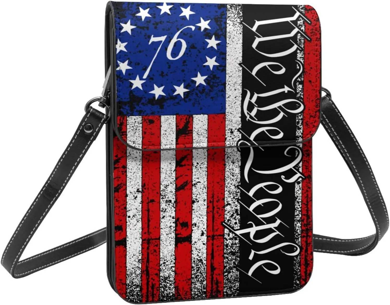 Betsy Ross American Flag 1776 Leather Crossbody Phone Purse for Women Cute Wallet Bags Lightweight Mini Sling Bag