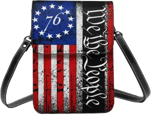 Betsy Ross American Flag 1776 Leather Crossbody Phone Purse for Women Cute Wallet Bags Lightweight Mini Sling Bag