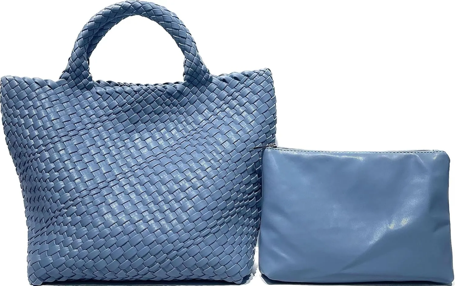 BEVIVID Woven Bag for Women,Vegan Leather Tote Bag with Purse,Beach Travel Handbag,Daily Tote Bag