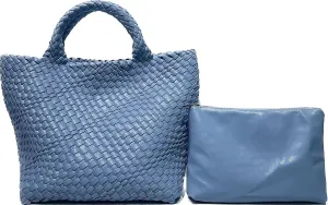 BEVIVID Woven Bag for Women,Vegan Leather Tote Bag with Purse,Beach Travel Handbag,Daily Tote Bag