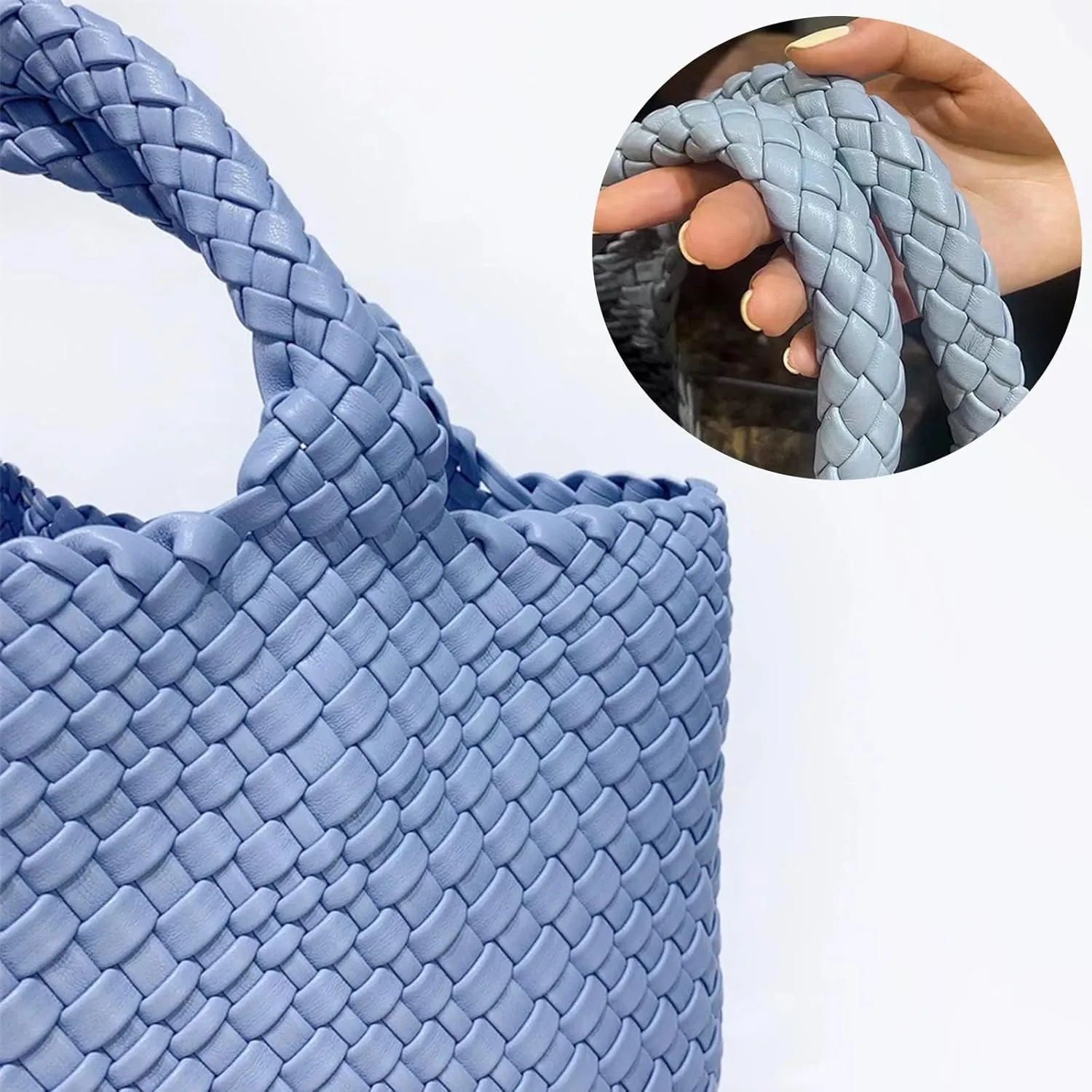 BEVIVID Woven Bag for Women,Vegan Leather Tote Bag with Purse,Beach Travel Handbag,Daily Tote Bag