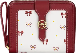 BIAOTIE Bow Women's Wallet Cute Bifold Zipper Around Wallet for Women RFID Credit Card Holder Purse for Ladies Aesthetic Leather Card Holder Purse