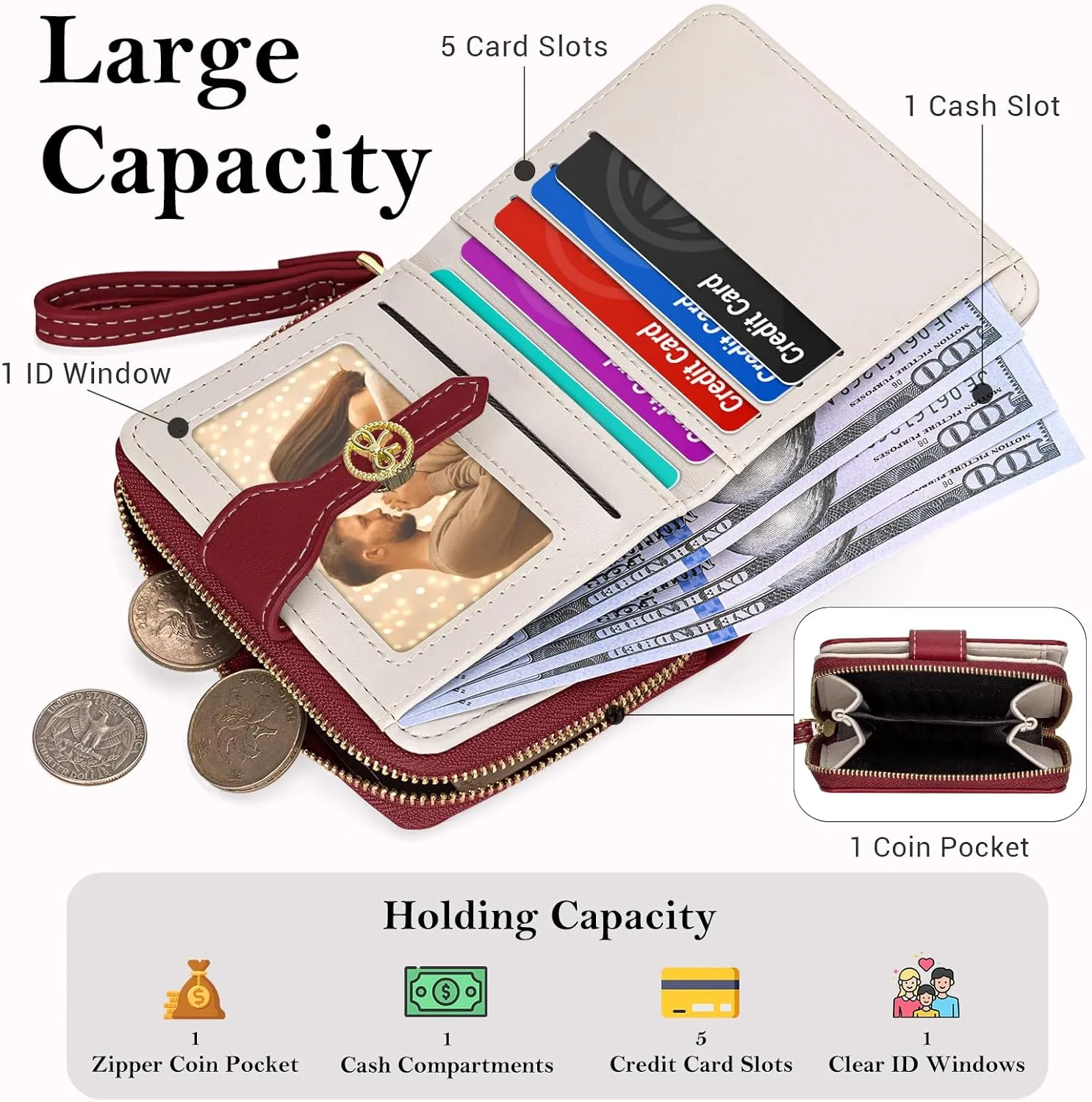 BIAOTIE Bow Women's Wallet Cute Bifold Zipper Around Wallet for Women RFID Credit Card Holder Purse for Ladies Aesthetic Leather Card Holder Purse