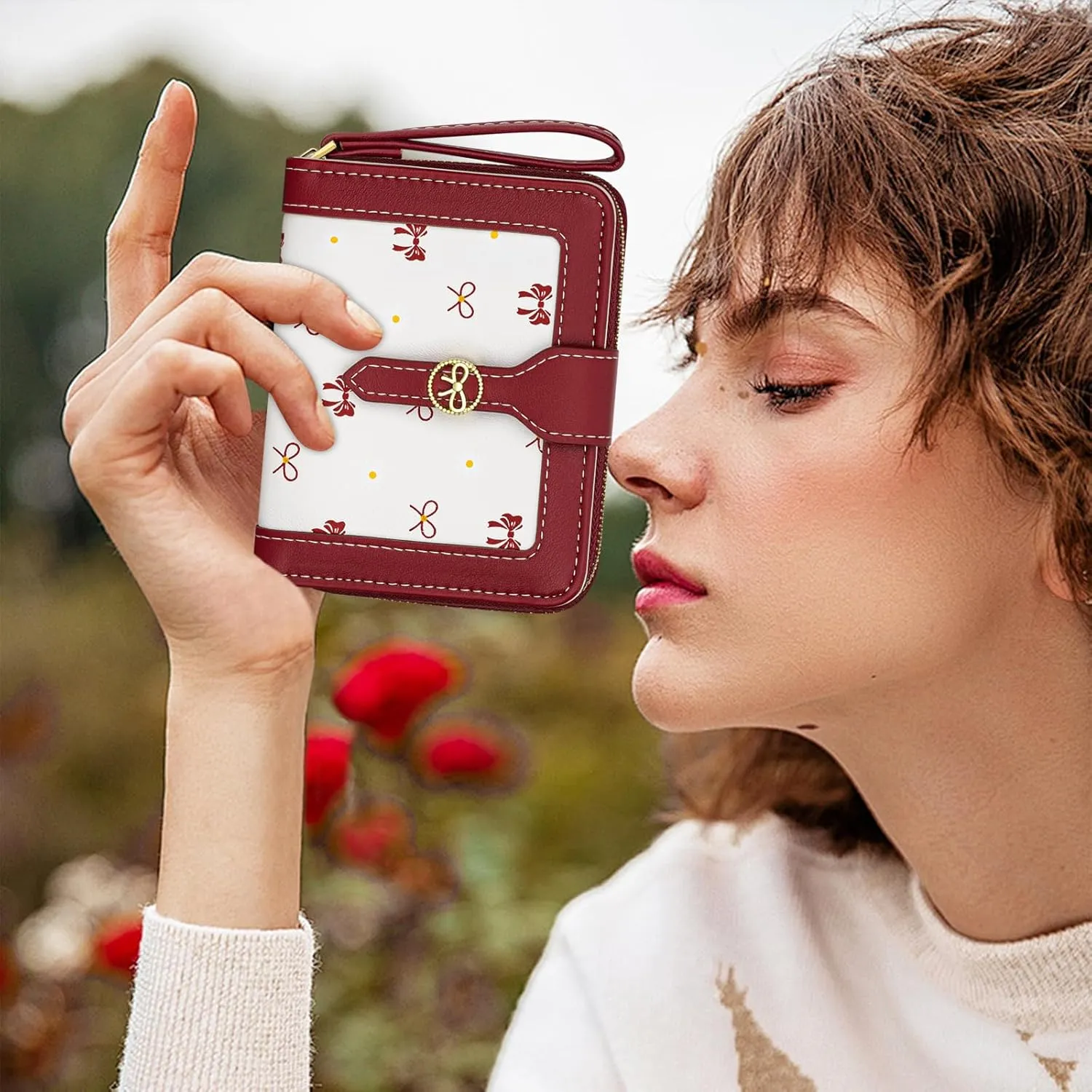 BIAOTIE Bow Women's Wallet Cute Bifold Zipper Around Wallet for Women RFID Credit Card Holder Purse for Ladies Aesthetic Leather Card Holder Purse