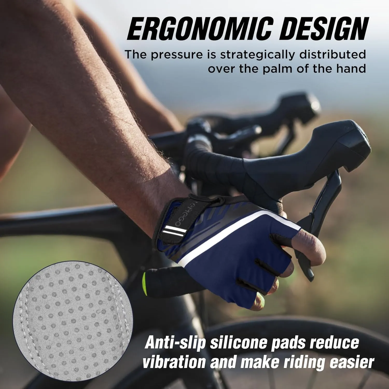 Bike Cycling Gloves - Men & Women, Anti-Slip, Shock-Absorbing Mountain Bike Gloves with Breathable Fabric & Reflective Strips
