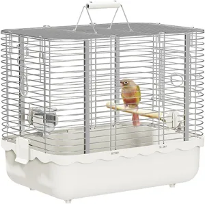 Bird Carrier Travel Cage, Durable Portable Stainless Steel Birdcage with Bird Perch & Feeding Bowl for Parrots Canaries Budgies Lovebirds Conures Cockatiels (Large White)