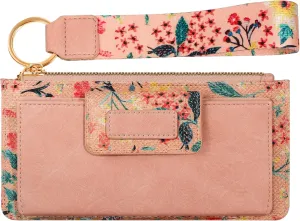 Bistup Wristlet Wallets Women - Cute Leather Ladies Teen Girls Credit Card Holder Keychain Large Capacity Flower Floral Rfid