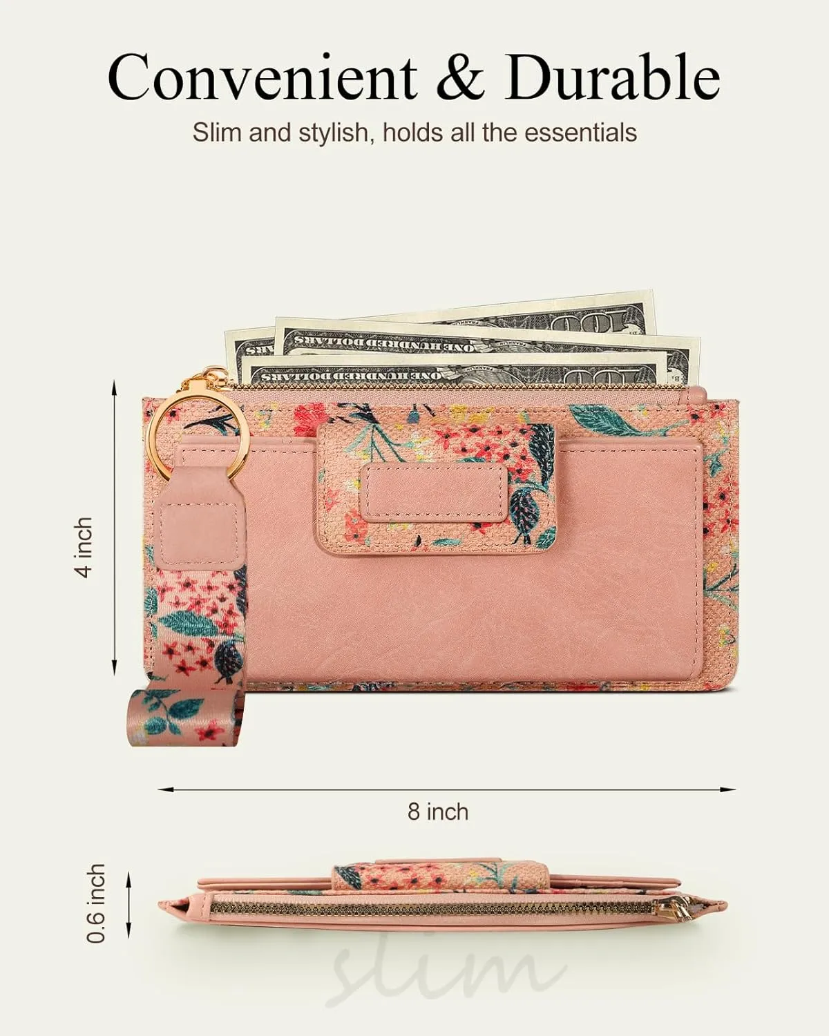 Bistup Wristlet Wallets Women - Cute Leather Ladies Teen Girls Credit Card Holder Keychain Large Capacity Flower Floral Rfid